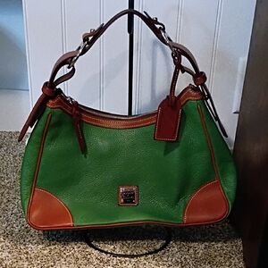 Dooney & Bourke Green Leather Shoulder Bag with Brown Trim